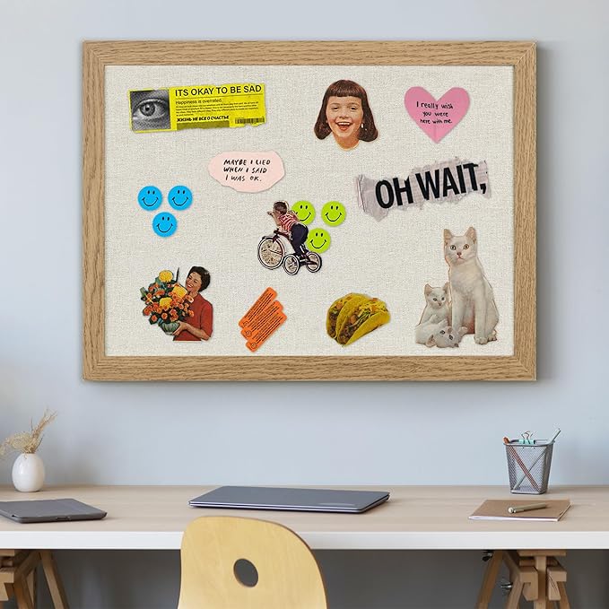 AKTOP Cork Board Bulletin Board with Linen 18" X 24", Large Framed Corkboard for Wall, Hanging Pin Board Picture Board for Home Office Decor, Cute Vision Board with Pushpins (Carbonized Black)