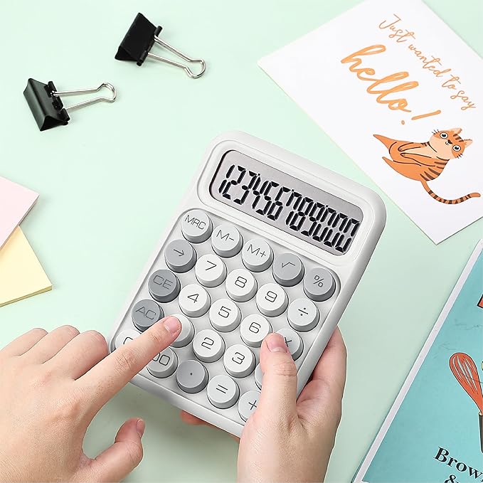 Mr. Pen- Mechanical Switch Calculator, 12 Digits, Large LCD Display, Gray Calculator Big Buttons