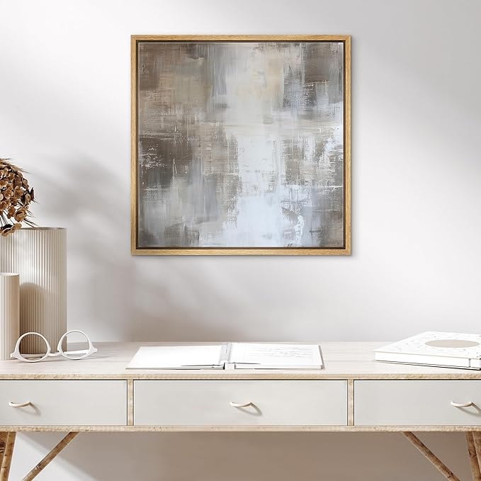 SIGNWIN Framed Canvas Print Wall Art Soft Neutral Brushstroke Calm Abstract Illustration Modern Art Decorative Nordic Minimal Calm/Zen for Living Room, Bedroom, Office - 16"x16" Natural