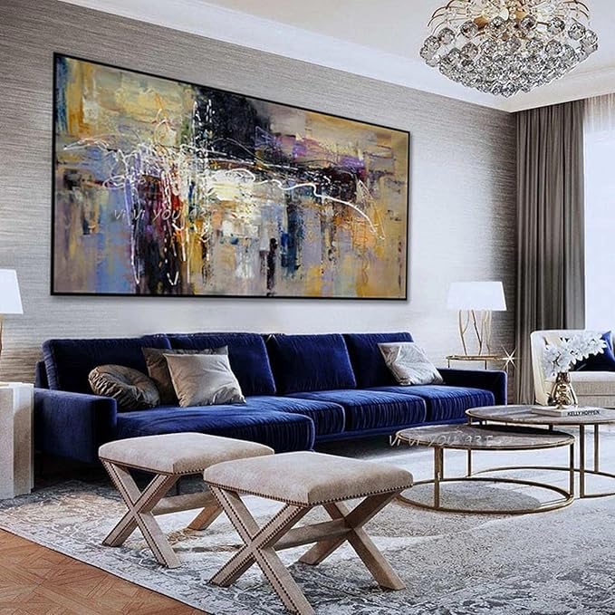 ZMFBHFBH Contemporary Large Abstract Wall Art Hand Painted Oversize Painting On Canvas Panoramic Wide in Office Decoration 20x40cm(8x16in) with Frame