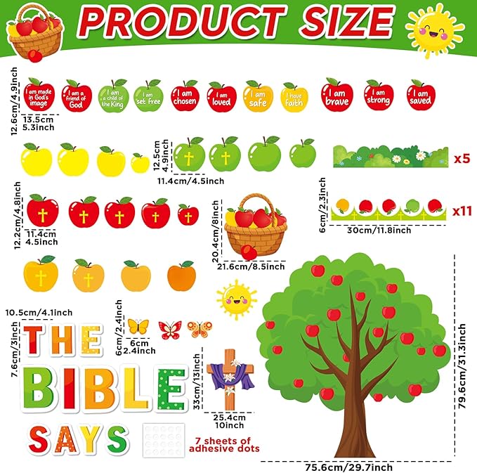 gisgfim Apple Tree Christian Bulletin Board Decorations Set Fall Religious Inspirational Paper Cutouts Jesus Bible Bulletin Board Decor for Sunday School Classroom Chalkboard Wall