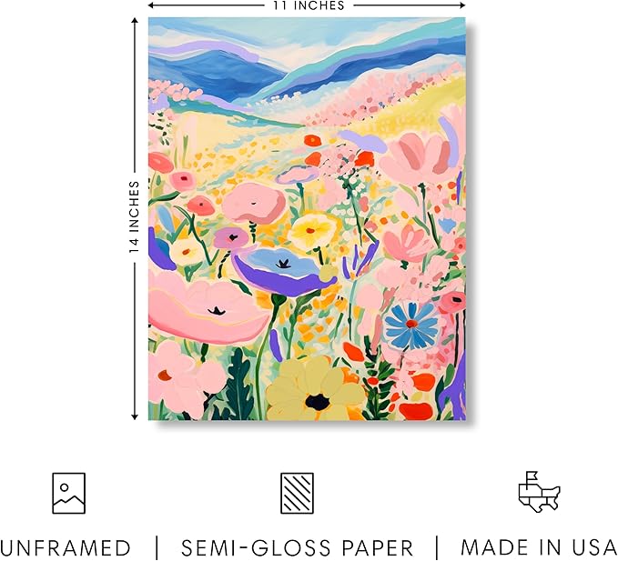 HAUS AND HUES Floral Art Wall Decor - Wildflowers Wall Art for Living Room, Floral Artwork for Bedroom Walls, Flower Painting for College Girls Dorm Room (Valley, Unframed, 11x14)