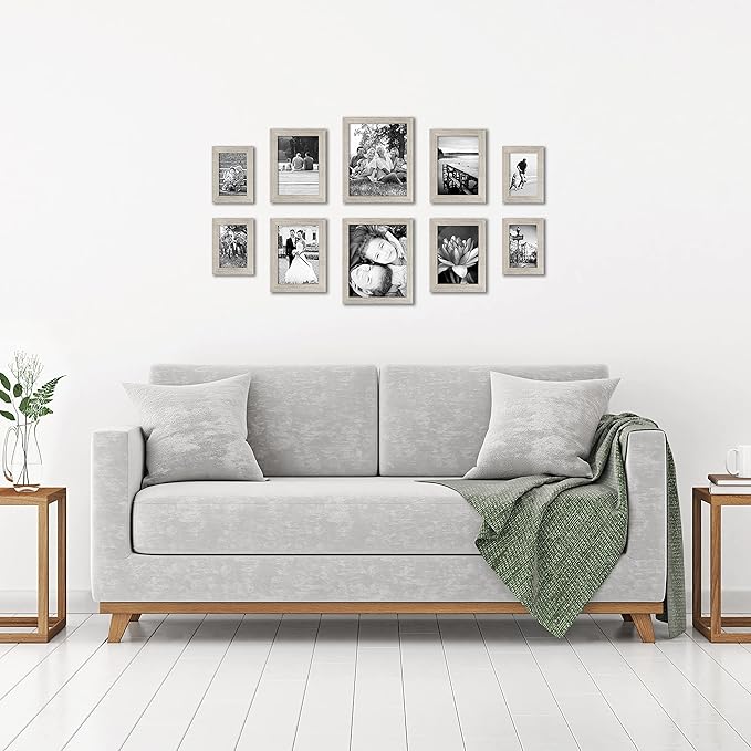 Americanflat Set of 10 Picture Frames with Shatter-Resistant Glass - Gallery Wall Frame Set with Two 8x10, Four 5x7 and Four 4x6 Frames - Signature Collection - Driftwood