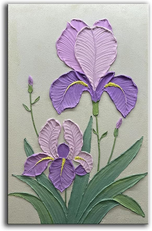 YaSheng Art- Handmade Modern Wall Art Oil Paintings , 3D Textured Wall Art Purple Iris Floral Original Artwork Painting, Modern Minimalist Abstract Wall Art painting, Wall Art for living room Bedroom Wall Deco Home, Framed Wall Art Pictures 36X24 Inch