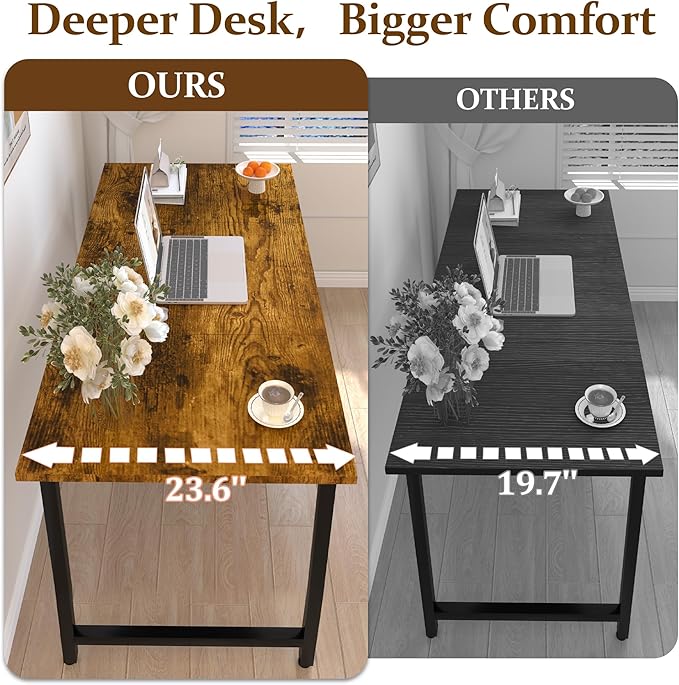 47 X 23.6 inch Computer Desk, Office Desk with Deeper & Thicker Desktop, Modern Simple Study Table with Sturdy Metal Frame & Large Legroom, Study Writing Work Desk for Home Office, Bedroom