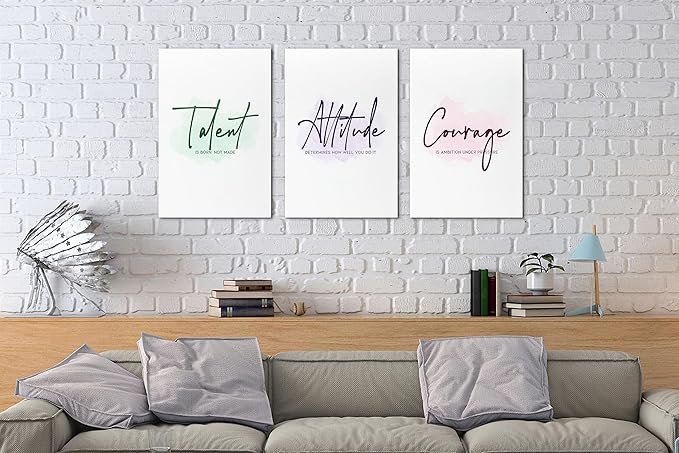 3 Piece Motivational Quotes Canvas Print Pictures Wall Decor, Men Women Inspirational Framed Artwork Home Office Decor 12"x18" x 3 Pcs
