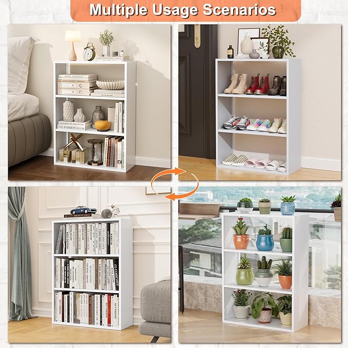4-Tier Steel Standing Book Shelf, Multipurpose Open Storage Rack for Entryway, Living Room, Bedroom, Garage，Metal Bookshelf (White, 35.4" Hx27.5 Wx11.8 D)