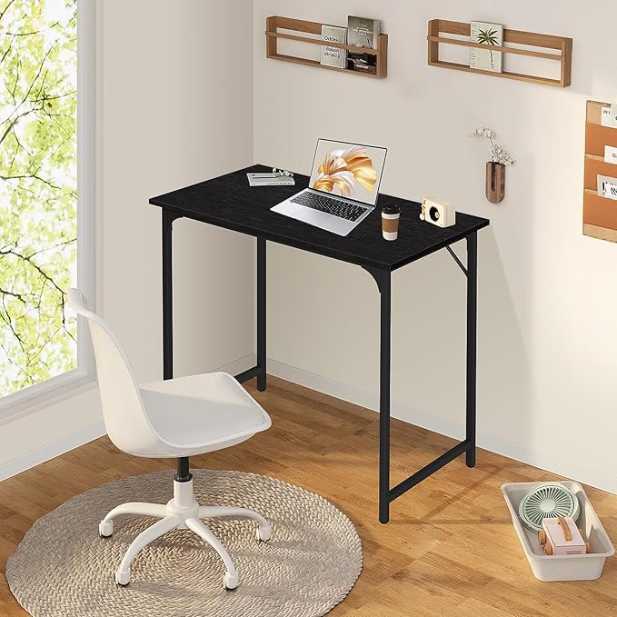 Computer Desk, 32 Inch Office Desk with Metal Frame, Home Office Desk, Modern Simple Style for Small Space Home Office, Living Room, Bedroom, Black