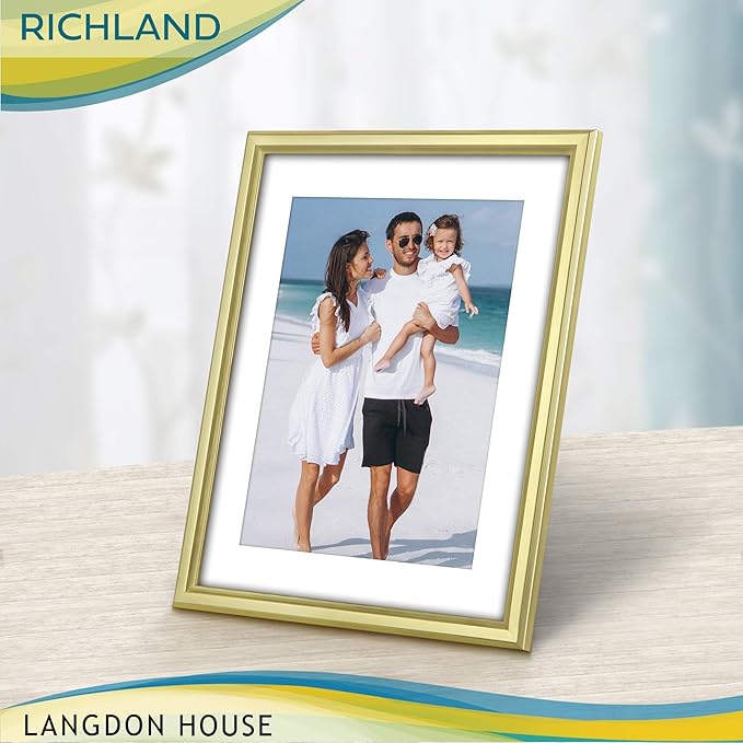 Langdon House 8x10 Gold Picture Frame w/Mat - Distinguished Edging for Classic Style - Richland Collection