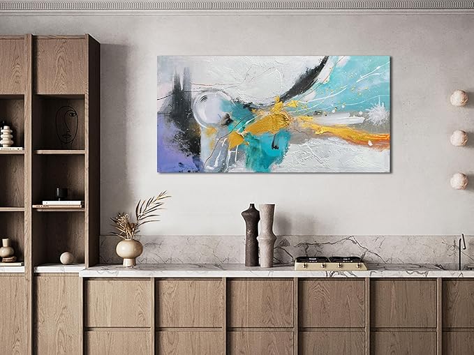 Arjun Abstract Wall Art Canvas for Living Room Black and White Painting Mens Room Textured Hand Painted Modern Picture Bedroom Home Office Wall Decor, Framed 40"x20"