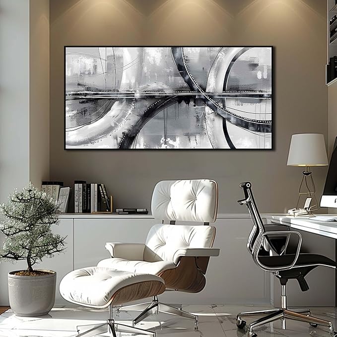 AOZEMI Abstract Painting Wall Art Black and White Canvas Wall Decorations for Living Room Large Pictures Home Office 29"x59"
