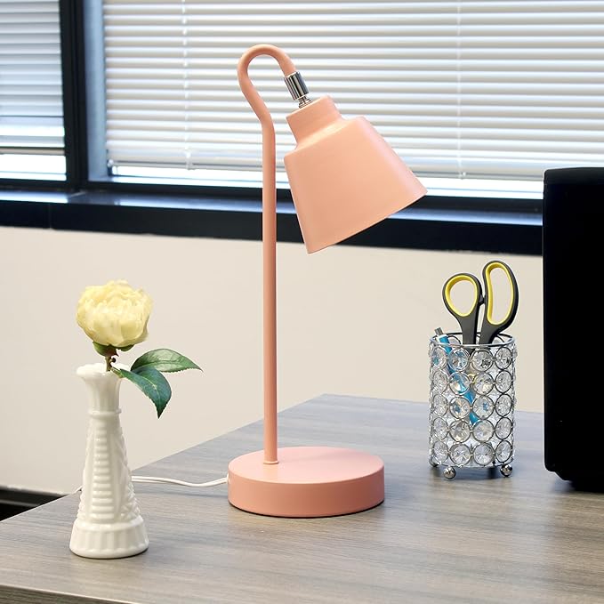 Simple Designs LD1079-BPK 16" Sleek Essentials Metal Looped Desk Task Lamp with Adjustable Shade, for Office, Desk, Nightstand, Dorm, Blush Pink