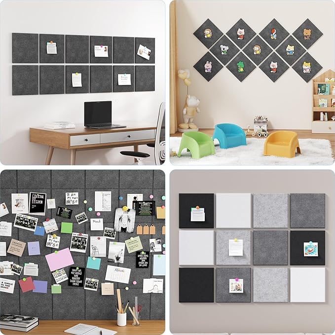 Large Cork Boards for Walls – 48" x 36" Self Adhesive Felt Wall Tiles, Ideal for Office Wall Organizing Bulletin Board, Easy to Install Cork Boards Felt Board