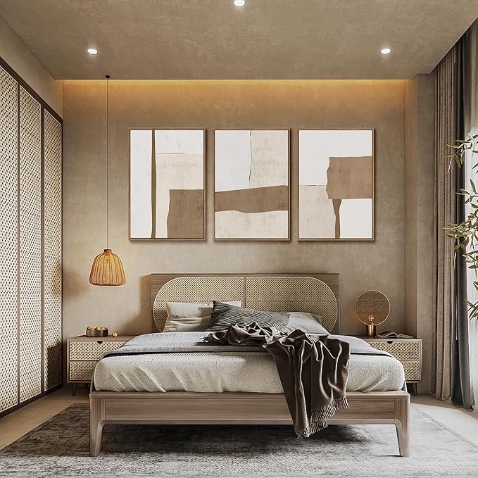 myusuar 3 Piece Large Modern Abstract Canvas Framed Wall Art For Living Room, Brown And Beige Block Minimalist Wall Art Decor Posters Prints For Bedroom Office, 24x36in
