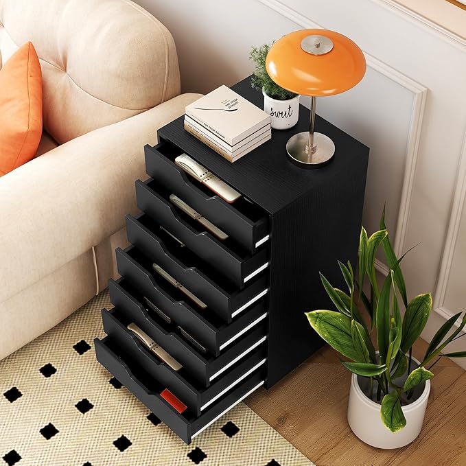 7 Drawers Filing Cabinet, Vertical File Cabinet for Home Office, Mobile Under Desk Office Storage Cabinets with Wheels (Black)