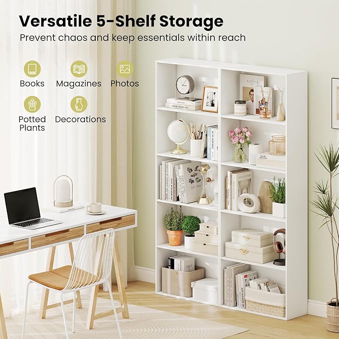 Giantex 5-Tier Bookshelves Set of 2, Freestanding Bookcase with 5 Open Shelf, Modern Display Shelf, Storage Organizer for Living Room Bedroom Home Office
