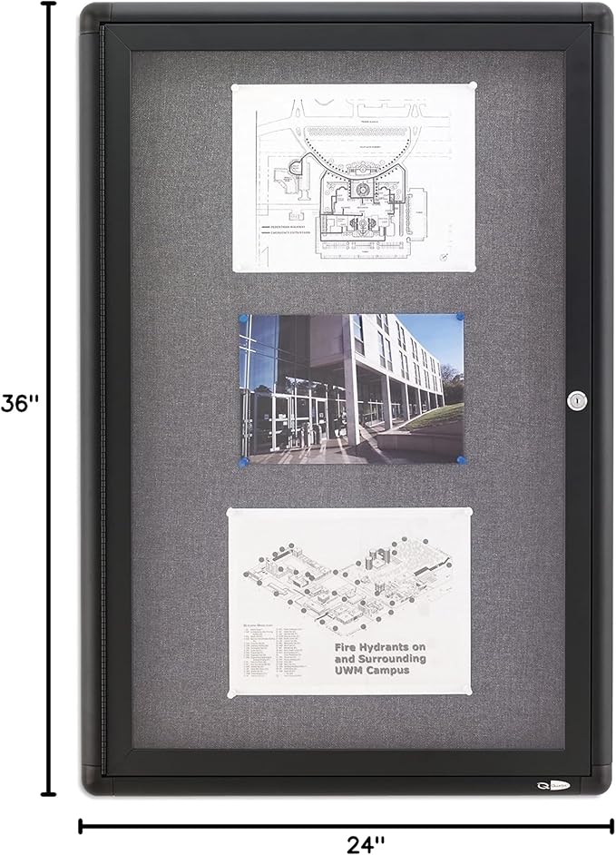 Quartet Bulletin Board 24"W x 36"H Enclosed & Lockable Fabric Notice Board, Graphite/Gray (2363L)