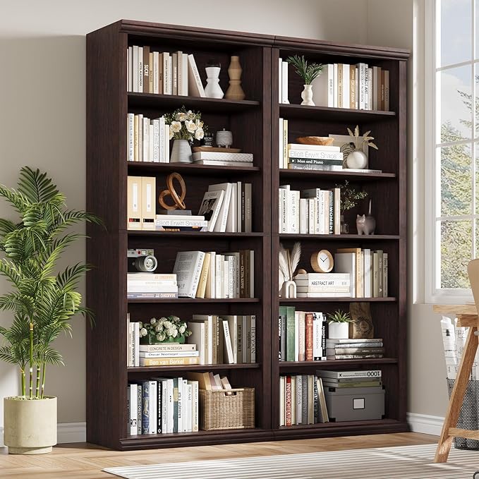 Rresyet Bookcase and Bookshelves, 28" W Tall Bookshelf with Elegant Design, 6 Tiers Spacious Book Storage, Freestanding Book Organizer, Display Library Shelf for Home Office, Living Room & Study Room