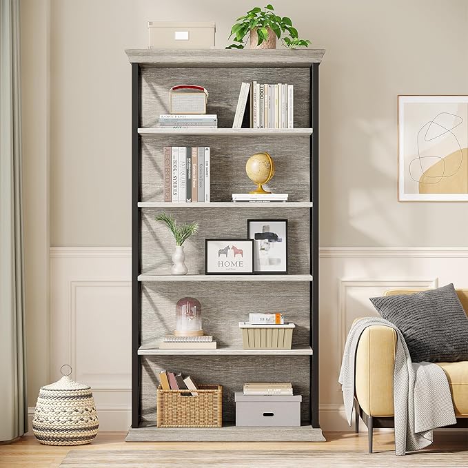 Tribesigns 6-Tier Bookcase, 71 Inches Industrial Bookshelves and Bookcases, Floor Standing 5 Shelf Display Storage Shelves Tall Bookcase for Home Office, Living Room, Bed Room, Grey