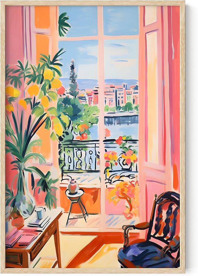 HAUS AND HUES Floral Art Wall Decor - Wildflowers Wall Art for Living Room, Floral Artwork for Bedroom Walls, Flower Painting for College Girls Dorm Room (Balcony, Beige Frame, 24x36)