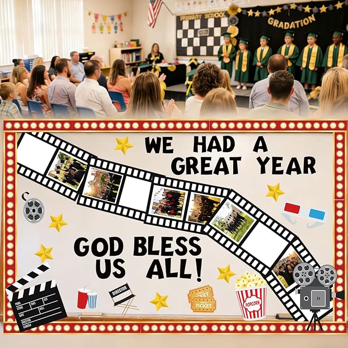 Ceenna 80 Pcs 2026 Graduation End of Year Movie Night Bulletin Board Decoration Set Classroom Movie Star Paper Cutout Party Decor for Congrats Grad Kindergarten Office Chalkboard Home Wall Decor