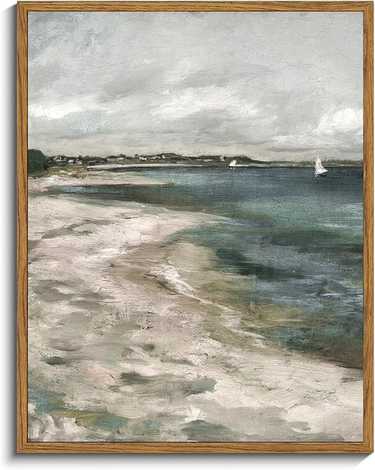 InSimSea Framed Canvas Prints Art Vintage Decor, Coastal Wall Art Living Room, Storm Clouds Vintage Coastal Wall Bathroom Pictures, Traditional Scenic Pictures for Bedroom Office Decor, 11"x14"