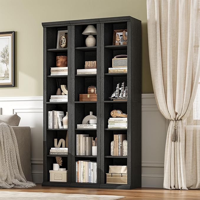 Rresyet Tall Narrow Bookcase, 6-Tier Bookshelf, Modern Open Display Storage Shelf for Living Room, Home Office, Bedroom, Black