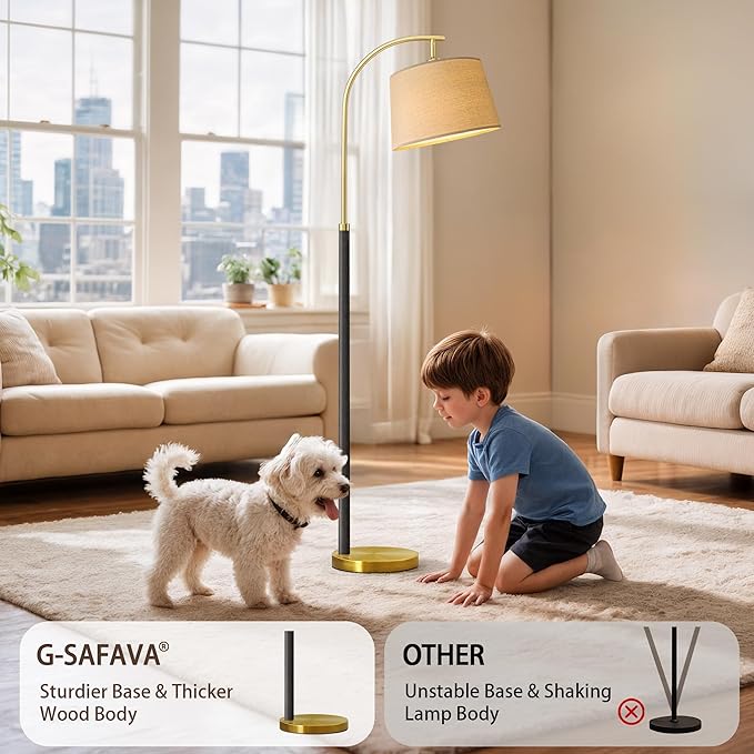 63" Wood Floor Lamp for Living Room Dimmable Standing Lamp with Remote & Foot Switch, 3 Color Temperatures Tall Lamp Mid Century Modern Floor Lamp for Bedroom Office, 9W Bulb Included, Wood Black