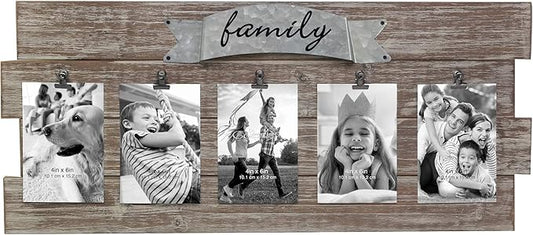 Stonebriar Rustic Wood Collage Picture Frame with Clips and Metal Detail Brown 26" x 11"