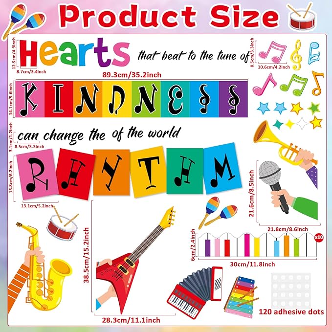 gisgfim Music Bulletin Board Decorations Set Back to School Classroom Musical Instruments Paper Cutouts Colorful Music Note Bulletin Board Decor for Kids Teacher Nursery Preschool Door Chalkboard Wall
