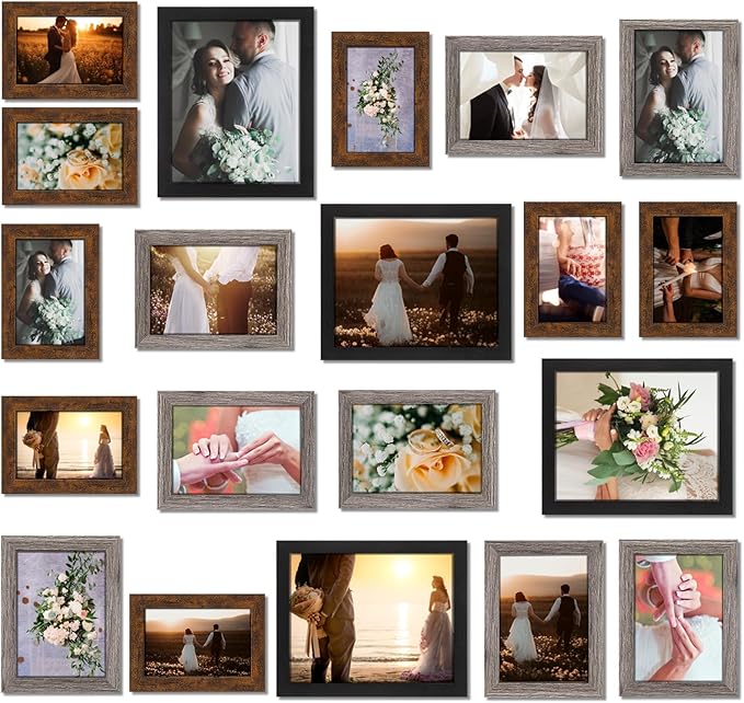 Namalu 20 Pcs Gallery Wall Frames Set Rustic Picture Frames Collage Assorted Photo Wall Decor Pack for Hanging or Tabletop Display Multi Sizes with 8 x 10, 5 x 7, 4 x 6 (Stylish Color)