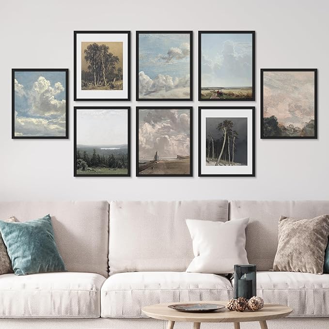 SIGNWIN Framed Poster Wall Art Set of Vintage Landscape Wall Antique Tree Cloud Art Rustic Framhouse Decor for Living Room, Bedroom, Office - 11"x14"x 8 Black
