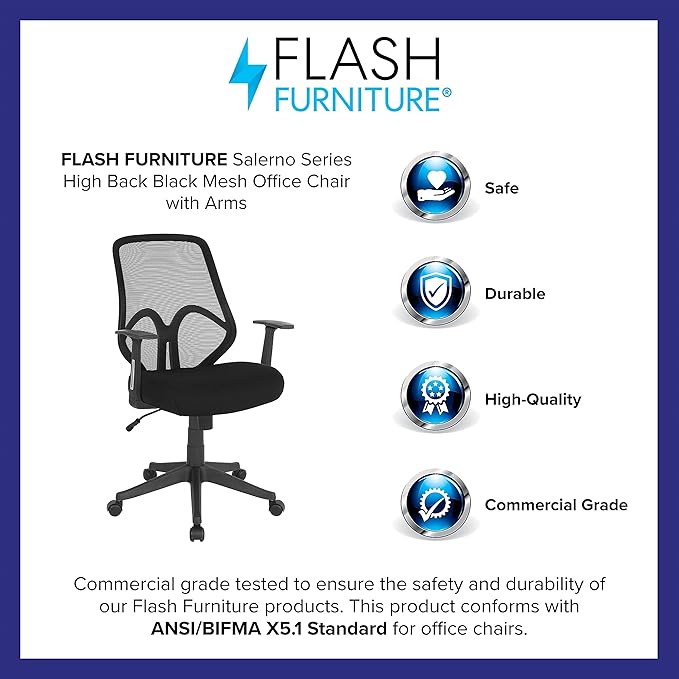 Flash Furniture Salerno Series High Back Black Mesh Office Chair with Arms