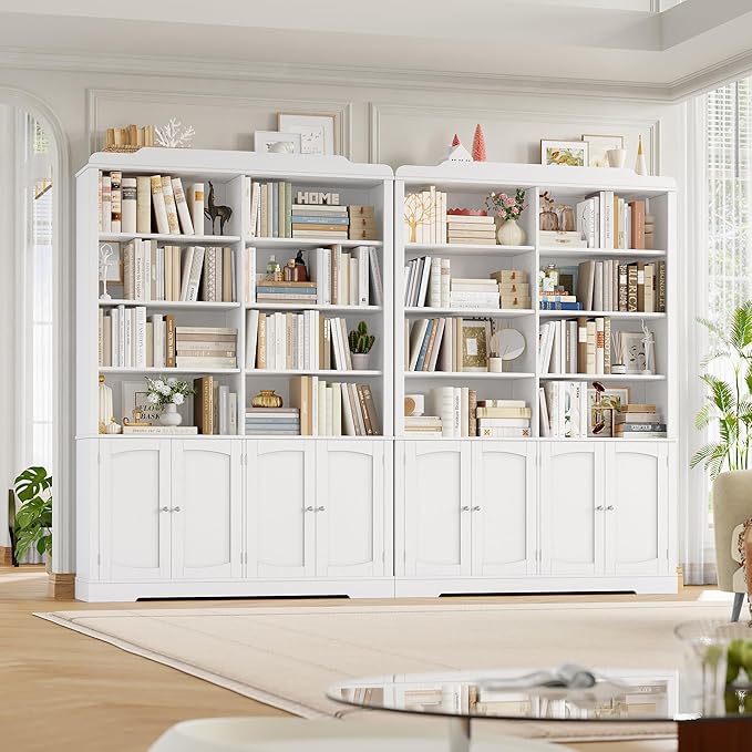FACBOTALL 73.1" Tall Bookcase and Bookshelf, Wide Bookshelfs with Doors and Adjustable Shelves, 6 Tier Large Bookshelf with Storage, Tall Storage Cabinet for Living Room, Home Office, White