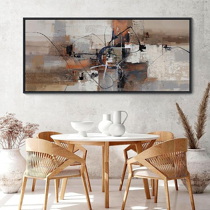 YDYSUNE Abstract Painting Wall Art Textured Picture for Living Room Orange Home Bedroom Decoration Modern Framed Extra Large Artwork Decor 70x31IN Brown Gray Wall Decoration