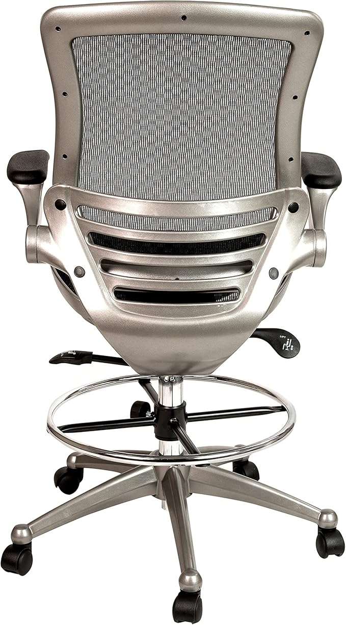 Flash Furniture Waylon Mid-Back Swivel Office Chair with Adjustable Foot Ring and Seat Height, Ergonomic Mesh Chair with Armrests, Black/Silver