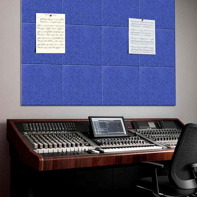 MISSDAY Blue Acoustic Wall Panel Felt Bulletin Board 48" x 36" Cork Board for Wall, 12-Pack Boards with 72 Removable Adhesive Tabs, 50 Pins, Pin Board for Home Office Classroom Soundproof Wall Tile