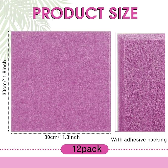 Honoson 12 Pack 47"x35" Large Cork Boards Tiles Alternative Felt Wall Tiles Bulletin Board with Safe Adhesive Cork Board Squares for Walls Organize Home Office Classroom Pin Photo Panels(Purple)