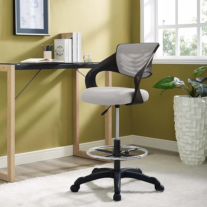 Modway Thrive Drafting Chair - Tall Office Chair for Adjustable Standing Desks in Gray