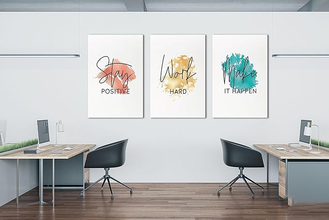 SHMAO Office Canvas Wall Art Motivational Wall Decor, 3 Piece Stay Work Make Print Pictures for Office Wall Decor Women Inspirational Framed Artwork Home Office Decor 24”x36”x3 Panels