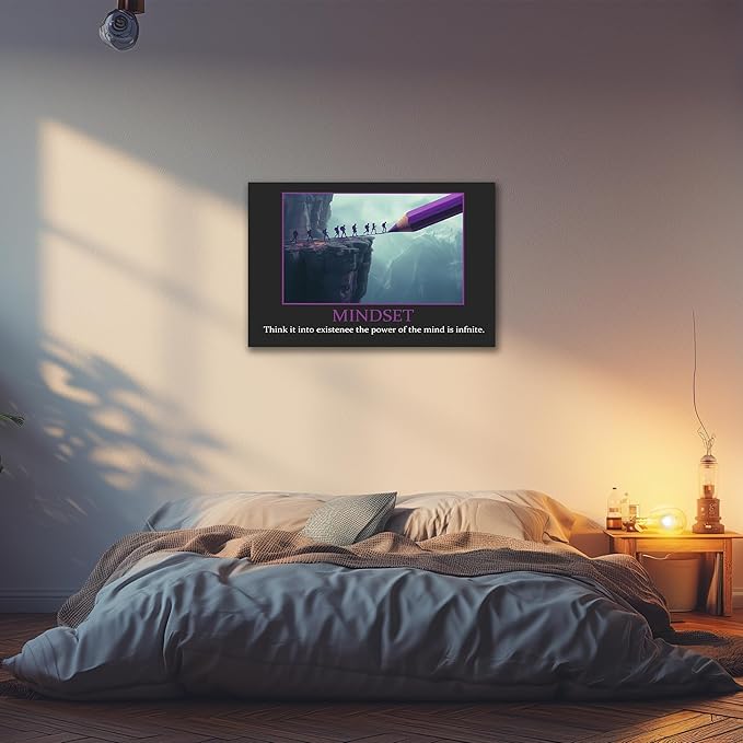 UZMKM - Inspirational Canvas Wall Art, Quotes Motivational Mindset Black Style Print Picture for Office Wall Decor, Company Poster Framed Artwork for Women Men Home Decor Ready to Hang 32x48 Inch