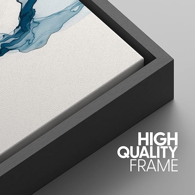 SIGNWIN Framed Canvas Print Wall Art Set Blue Tan Smoke Wave Landscape Abstract Shapes Illustrations Modern Art Decorative Contemporary Colorful for Living Room, Bedroom, Office - 16"x24"x3 Black
