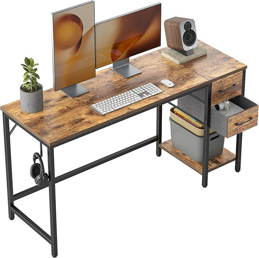 BANTI Computer Home Office Desk with 2 Drawers, 47 Inch Small Desk Study Writing Table, Modern Simple PC Desk for Home Bedroom, Rustic Brown