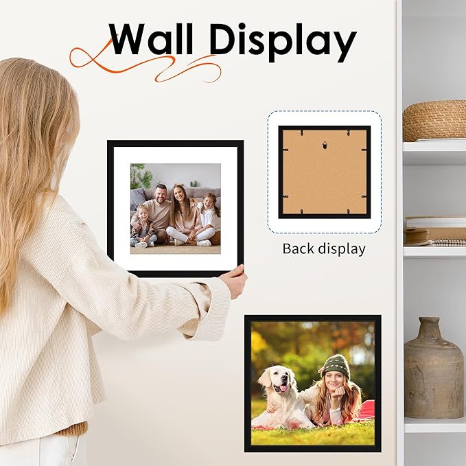 FIXSMITH 12x12 Picture Frame Set of 4, Photo Frame with HD Plexiglass, Display Pictures 8x8 with Mat or 12x12 Without Mat, Black Picture Frames Collage Wall Decor, Gallary Wall Frame