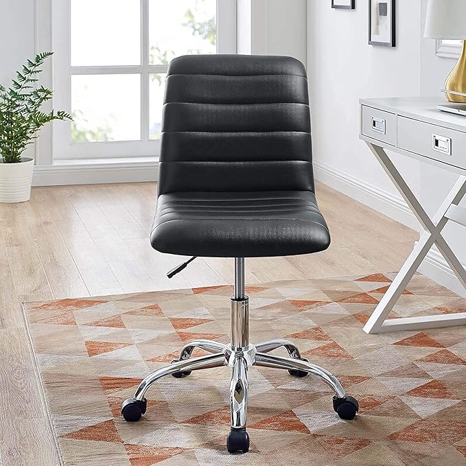 Modway Ripple Ribbed Armless Mid Back Swivel Computer Desk Office Chair In Black