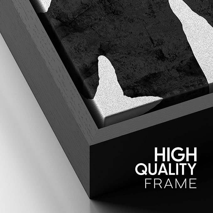 SIGNFORD Framed Canvas Wall Art Bold Ink Stroke with Grid and Texture Abstract Brushstroke Illustrations Minimalism Modern Expressive Black and White for Living Room, Bedroom, Office - 16x24 inches
