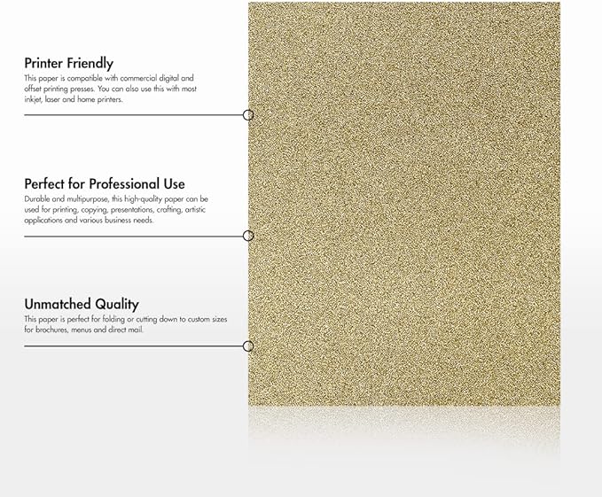 LUXPaper 8.5" x 11" Paper | Letter Size | Gold Sparkle | 90lb. Text | 1,000 Qty