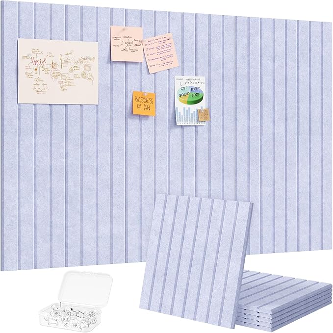 Lifewit Felt Slatted Bulletin Board with Self-Adhesive, 36"x 24"-6 Pack Cork Board Alternative, Pin Board Vision Board Message Board with 30 Pushpins for Office Decor, Room Decor, Periwinkle