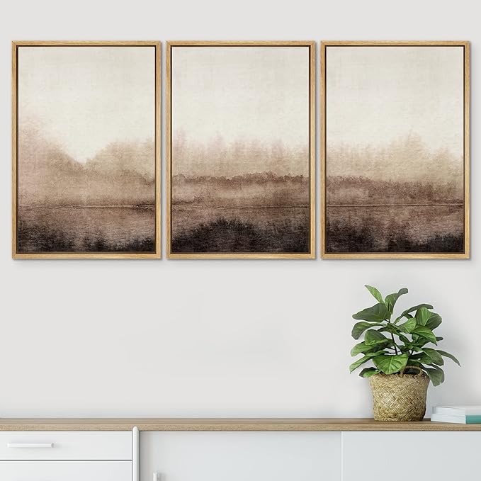 SIGNWIN Framed Canvas Print Wall Art Set Pastel Watercolor Brown Landscape Nature Wilderness Illustrations Modern Art Decorative Nordic Abstract for Living Room, Bedroom, Office - 16"x24"x3 Natural