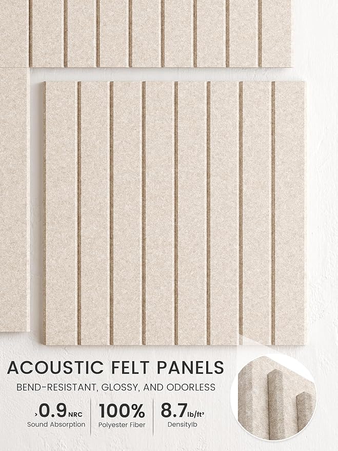 Bumusty Large Cork Board Alternative-36 x 24" Felt Bulletin Board Tiles, with 30 Pushpins, 40 Adhesive Tabs, 6-Pack Slat Wall Paneling, Cork Boards for Office Push Pin Board Felt Board-Oatmeal